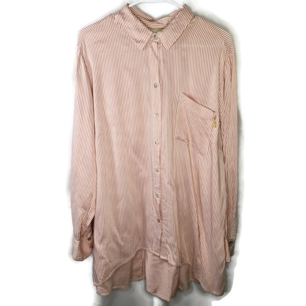 Chico's Beige White Stripe Button-down Blouse Tunic Size 3 / XL / 16